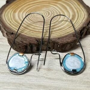 Silvery Sea Glass Modern Art Earrings